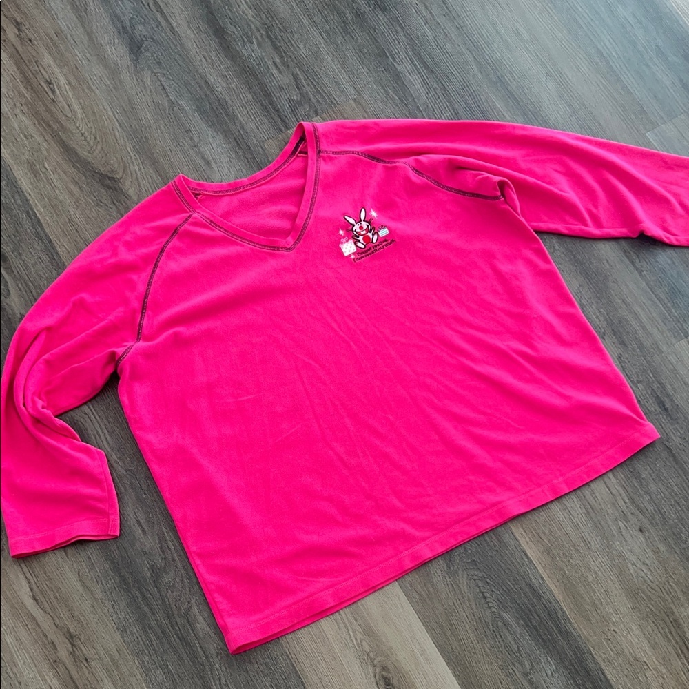 Happy Bunny Fleece Pink Long Sleeve Shirt